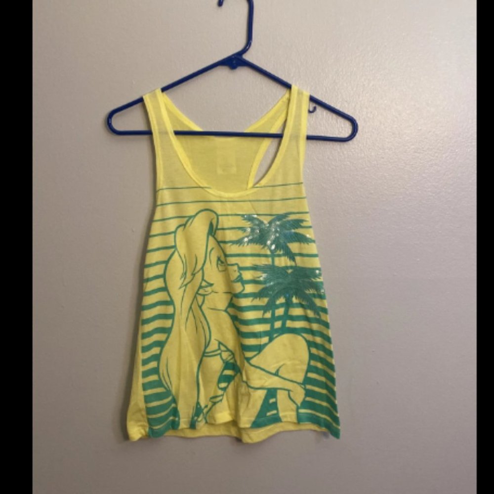 Disney Little Mermaid Ariel Yellow Green Sequin Racerback Tank Top Small